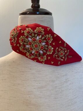 Kay Lee Embellished Red Floral Women's Headband